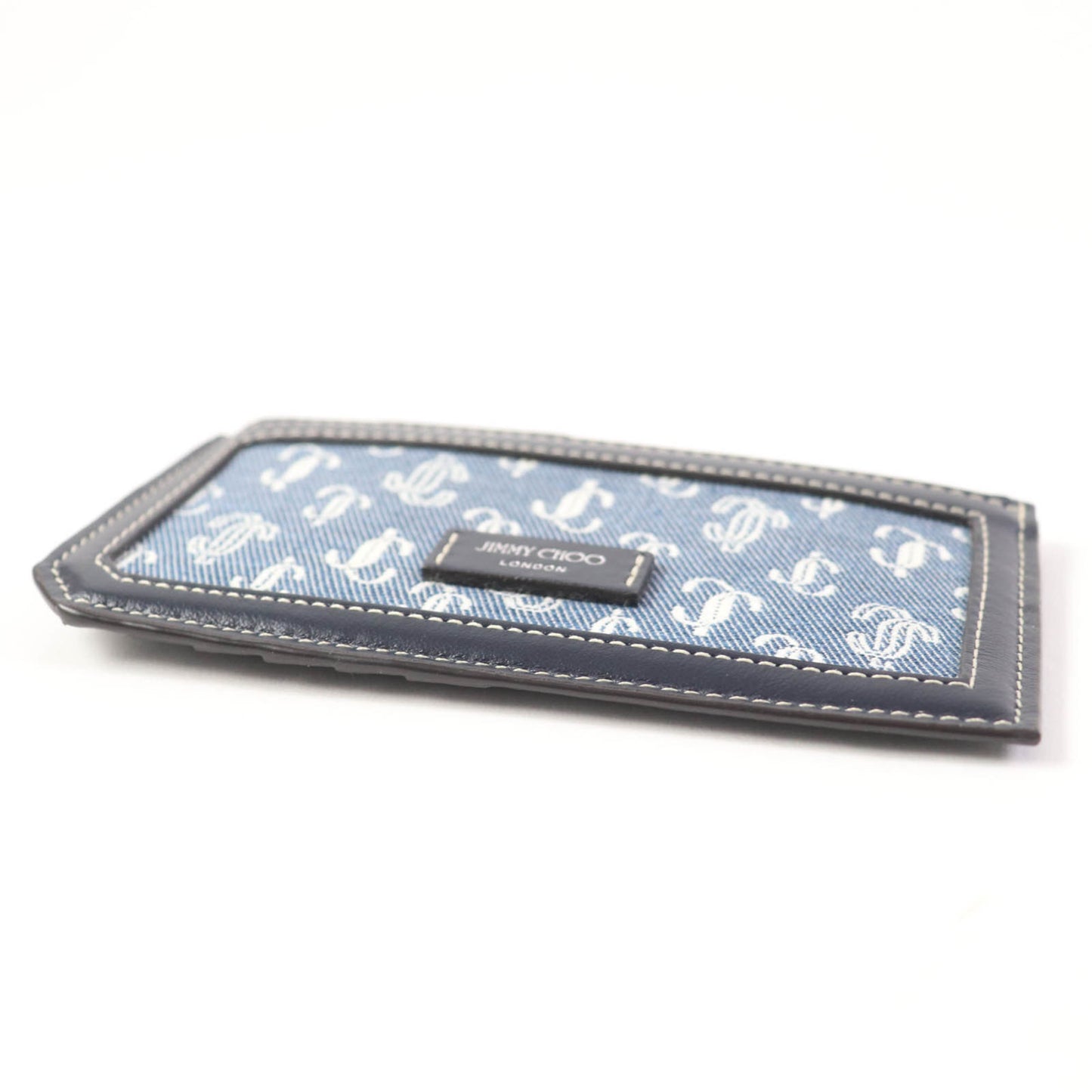 Jimmy Choo Casey Jc Monogram Denim Leather Wallet/Coin Case