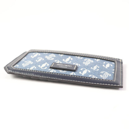 Jimmy Choo Casey Jc Monogram Denim Leather Wallet/Coin Case