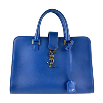 Yves Saint Laurent Cabas Leather Handbag Shoulder Bag In Blue And Gold