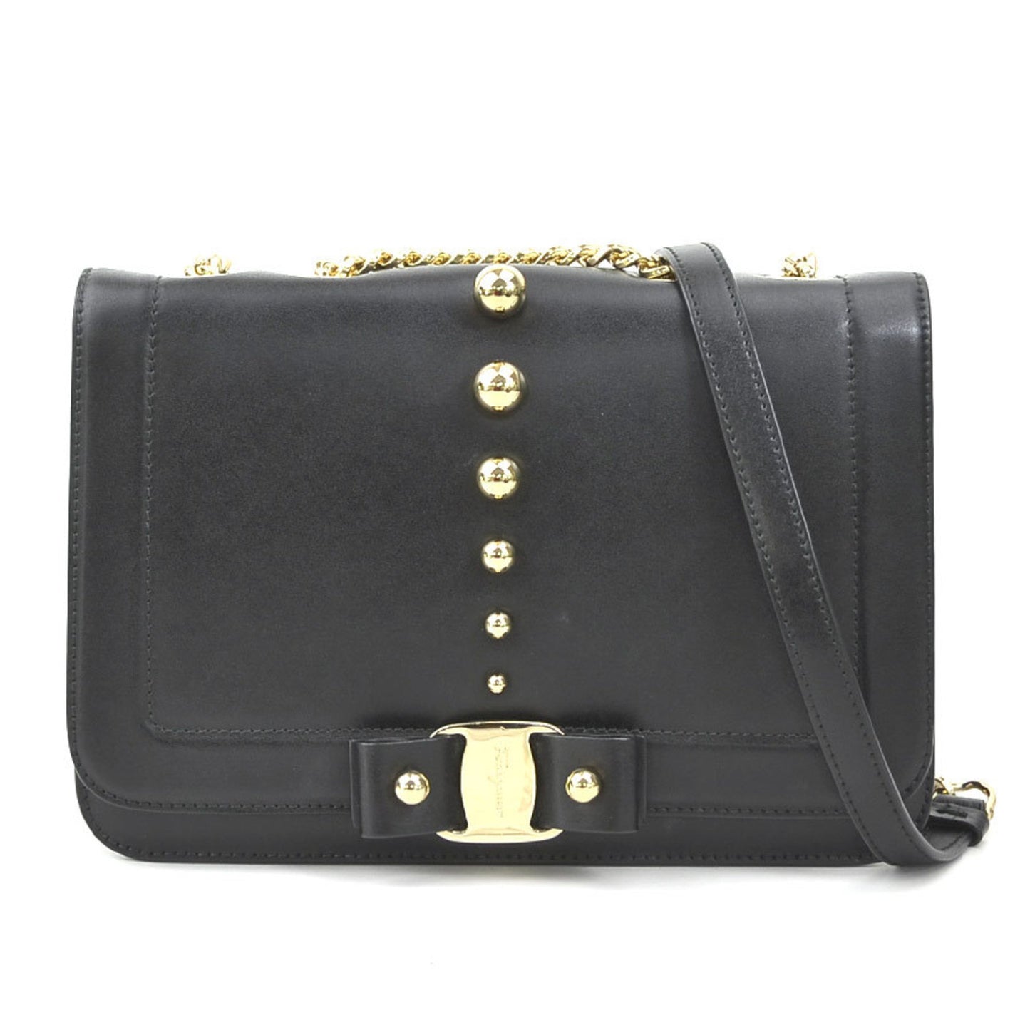 Salvatore Ferragamo Shoulder Bag Vara Ribbon Leather Black