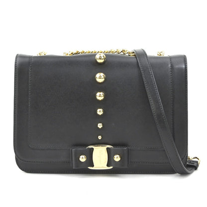 Salvatore Ferragamo Shoulder Bag Vara Ribbon Leather Black