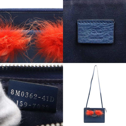 Fendi Shoulder Bag Bug Monster Leather Navy