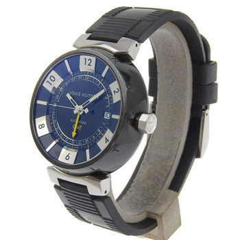 Louis Vuitton Tambour Gmt Watch Q113K Stainless Steel X Rubber Automatic Black Dial