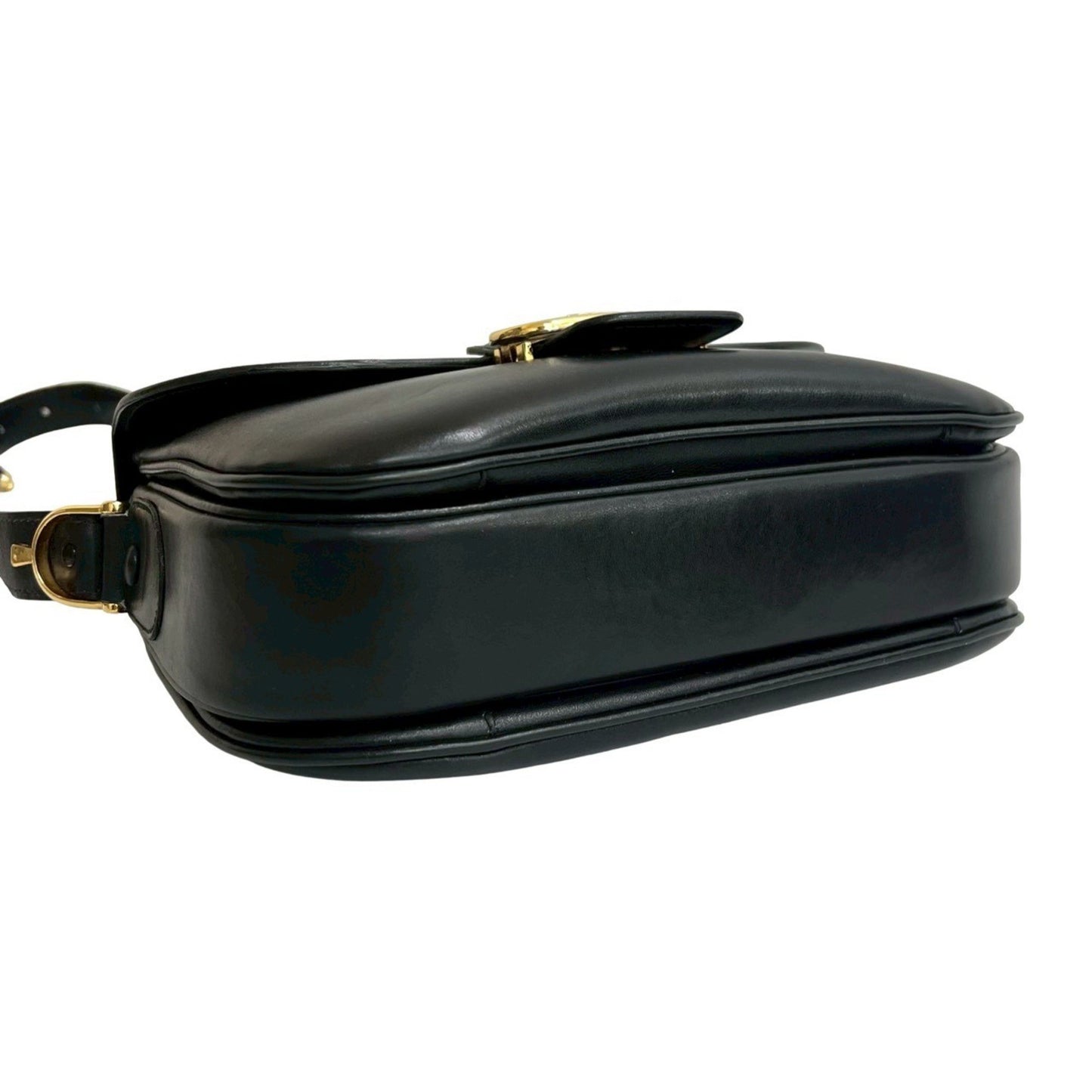 Celine Logo Carriage Calf Leather Shoulder Bag Pochette Black 23612