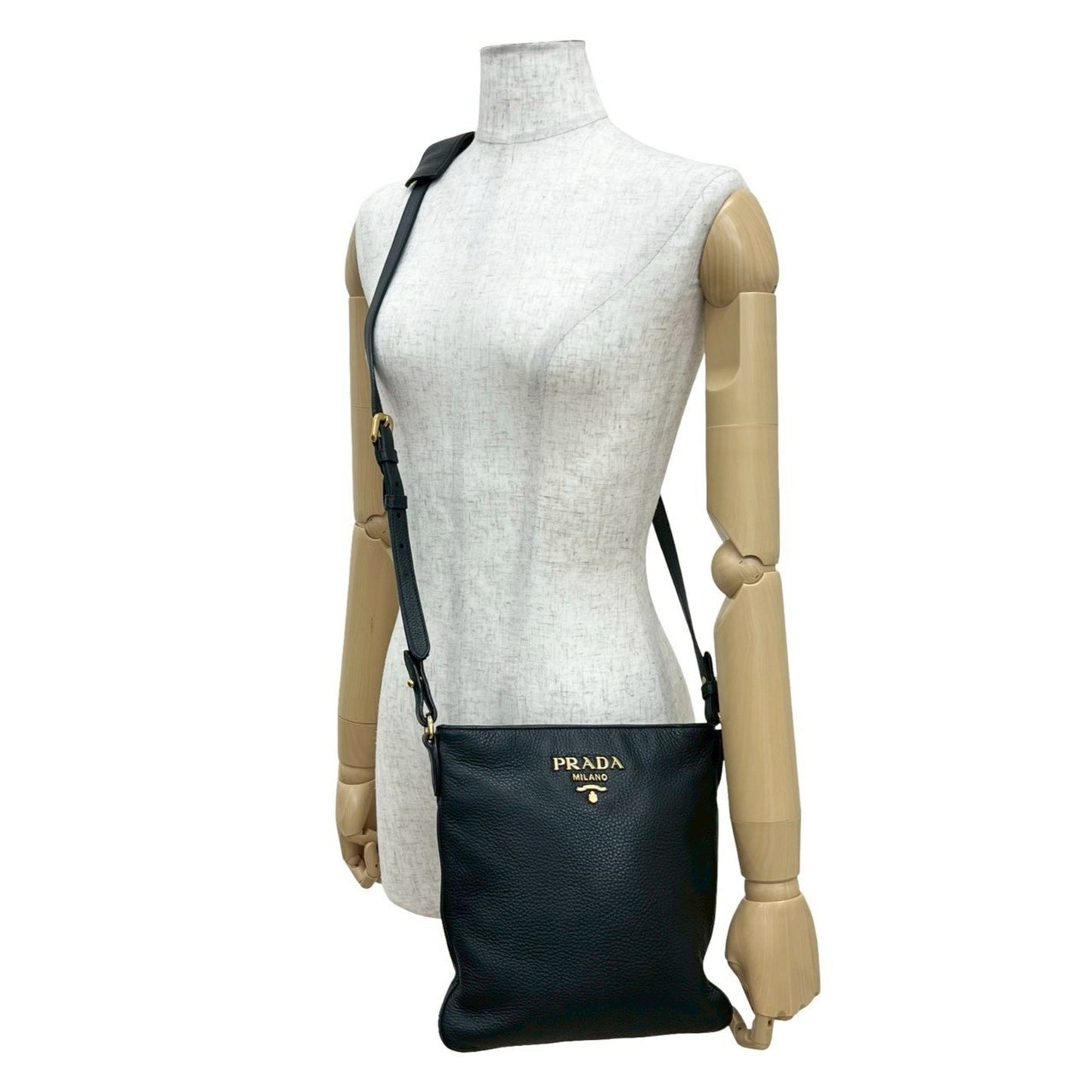 Prada Prada Logo Gold Leather Mini Shoulder Bag Pochette Sacoche Black 55391