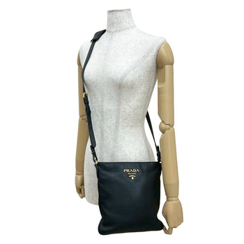 Prada Prada Logo Gold Leather Mini Shoulder Bag Pochette Sacoche Black 55391