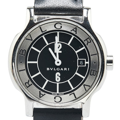 Bvlgari Solotempo Watch St29S Quartz Black Dial Stainless Steel Leather