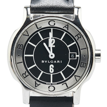 Bvlgari Solotempo Watch St29S Quartz Black Dial Stainless Steel Leather
