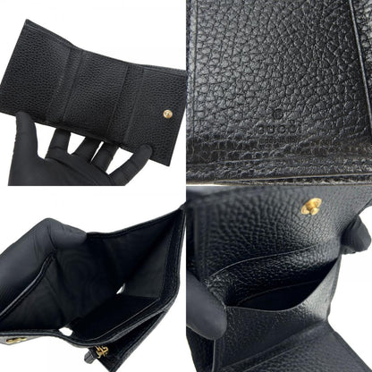 Gucci Tri-Fold Wallet 644407 Gg Marmont Leather Black Compact Accessory