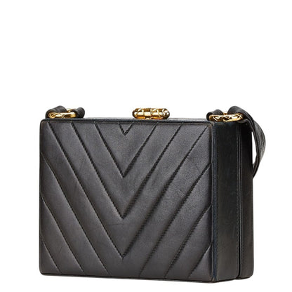 Chanel Chevron V-Stitch Shoulder Bag In Black Lambskin