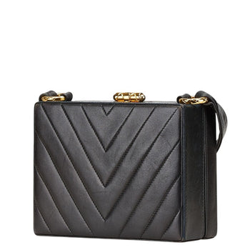 Chanel Chevron V-Stitch Shoulder Bag In Black Lambskin