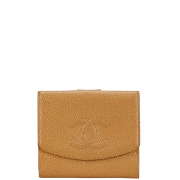 Chanel Coco Mark Double Hook Bifold Wallet Beige Caviar Leather
