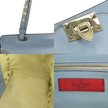Valentino Garavani Handbag Shoulder Bag Rockstud Leather Metal Blue Light Gold