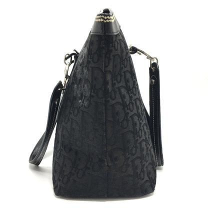 Christian Christian Dior Flower Embroidery Bag Shawl Tote Bag Black