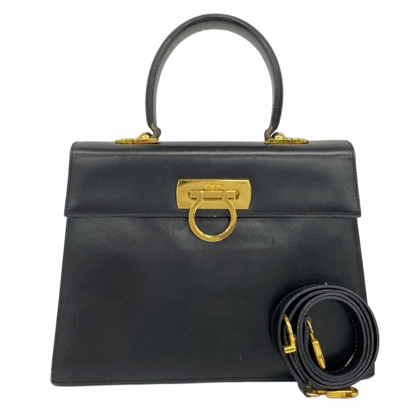 Salvatore Ferragamo Gancini Leather Handbag In Black