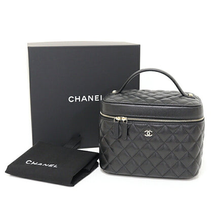 Chanel Timeless Classic Vanity Bag Caviar Skin Ap2573 Black Matelasse Unused F-04622