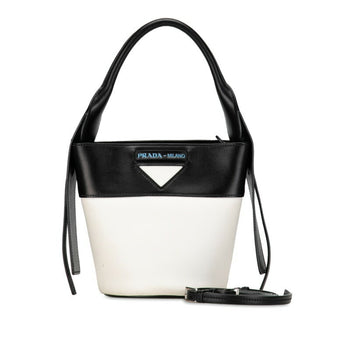 Prada Ouverture Handbag Shoulder Bag 1Be015 White Black Leather
