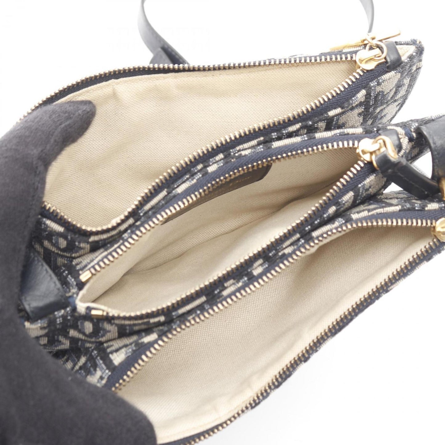 Christian Dior Dior Saddle Bag Oblique Shoulder Canvas Leather