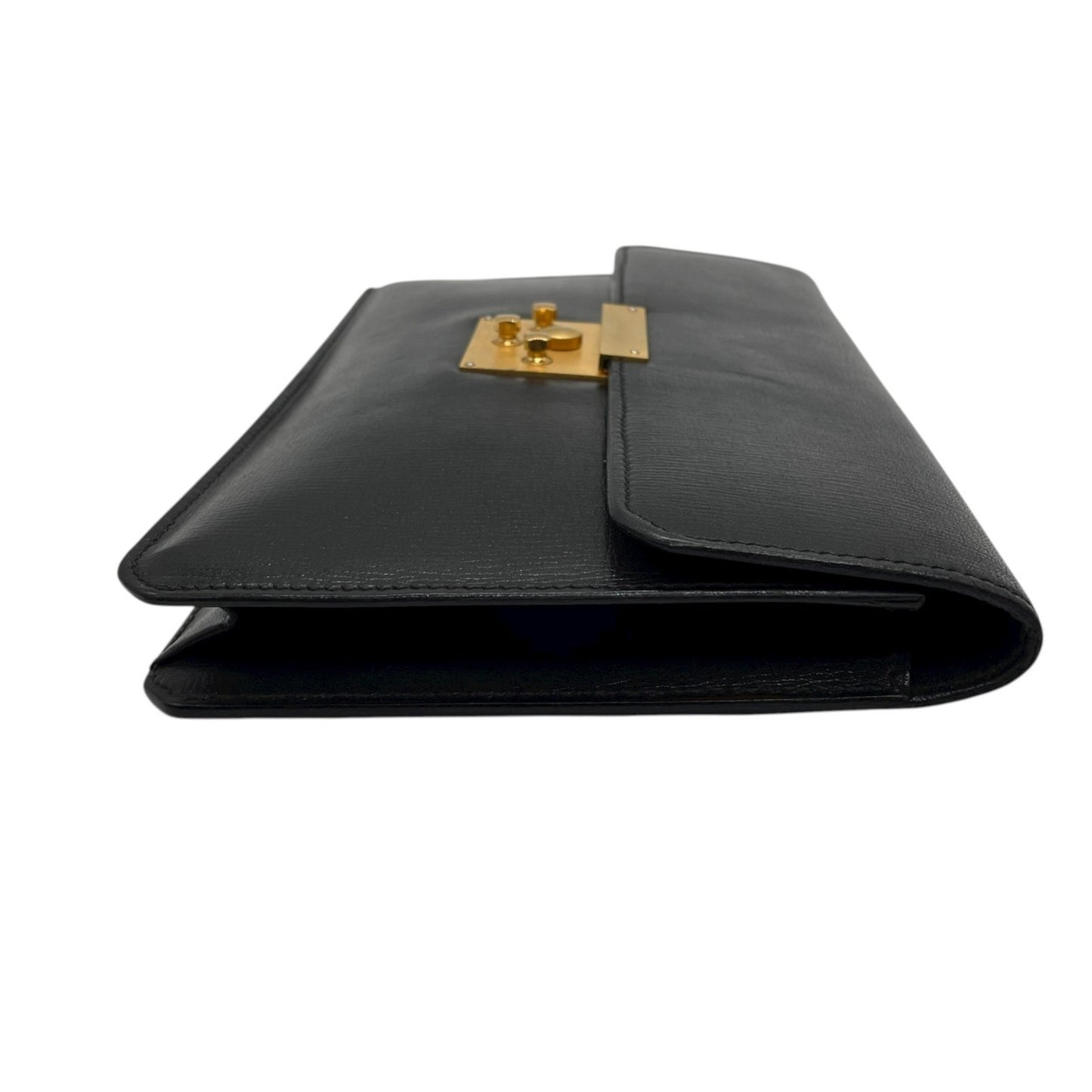 Valextra Clutch Bag/Second Bag In Black Leather With Gold Hardware