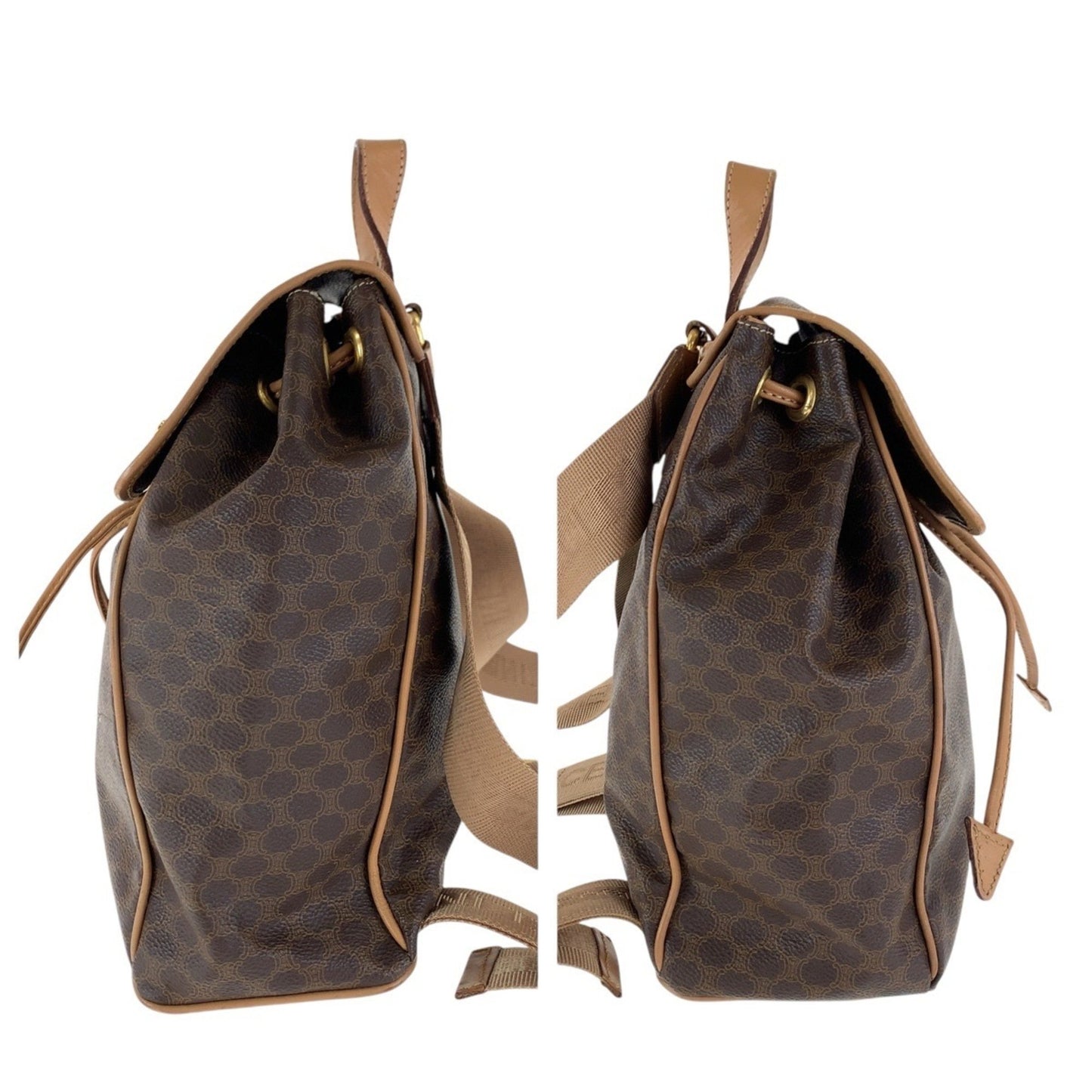 Celine Vintage Macadam Brown Gold Hardware Leather Backpack Daypack