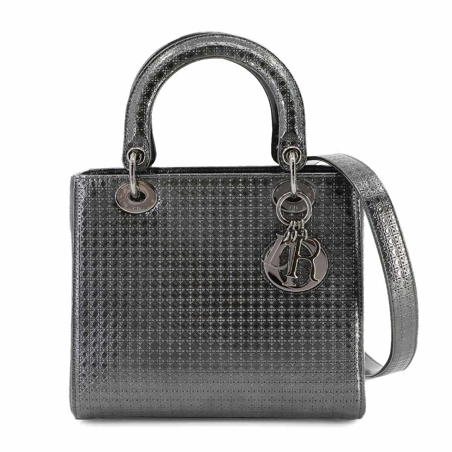 Christian Dior Micro Cannage Lady Medium 2-Way Hand/Shoulder Bag In Patent Leather