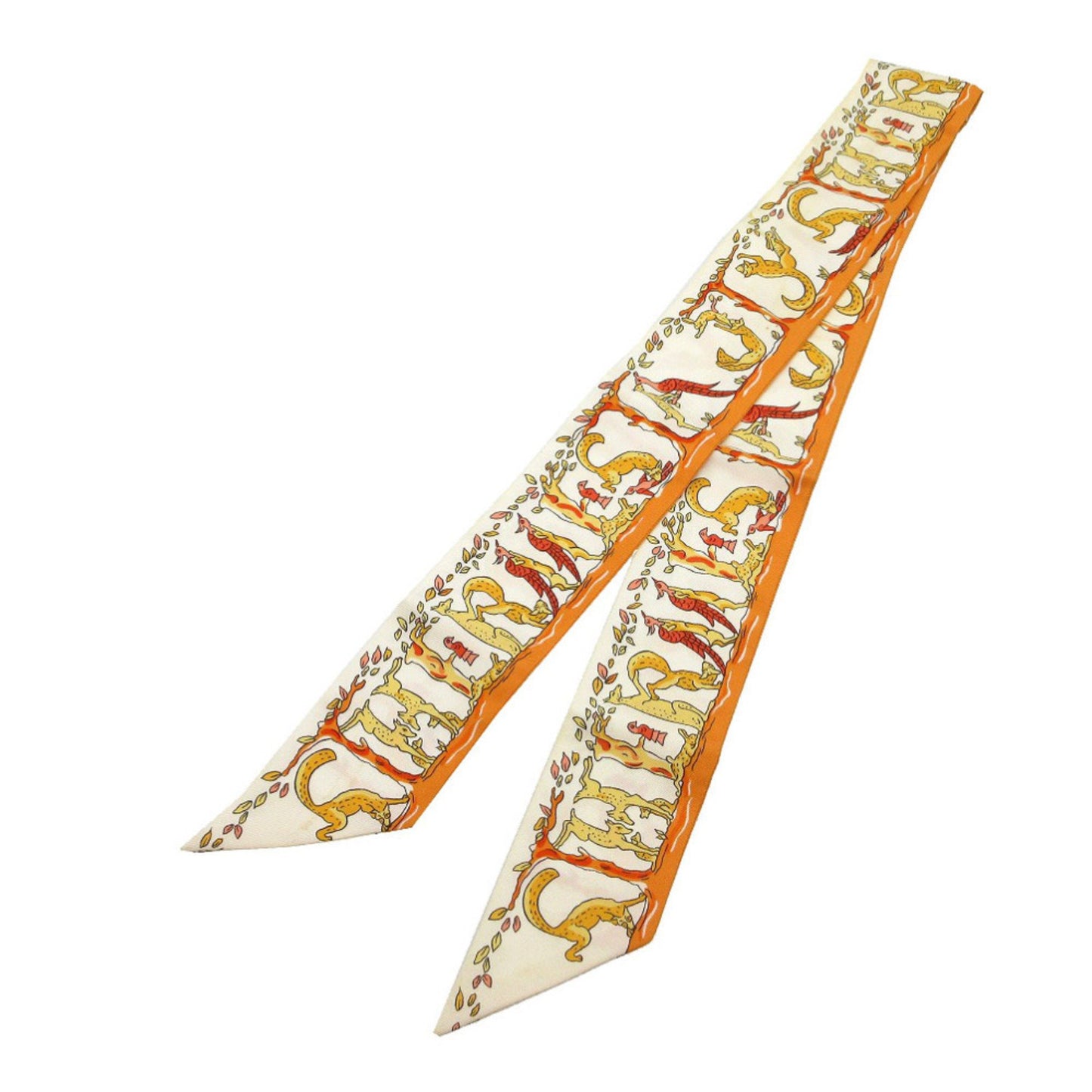 Herms Twilly Alphabet 3 Forest Animals Scarf/Muffler Silk Orange/Cream/Red 1119 Hermes