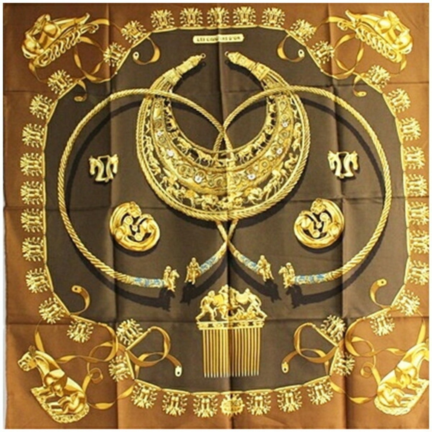 Hermes Scarf Muffler Carr 90 Les Cavaliers D'Or Golden Knights Hermes