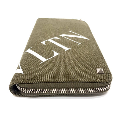 Valentino Garavani Studded Vltn Print Round Long Wallet Canvas X Leather