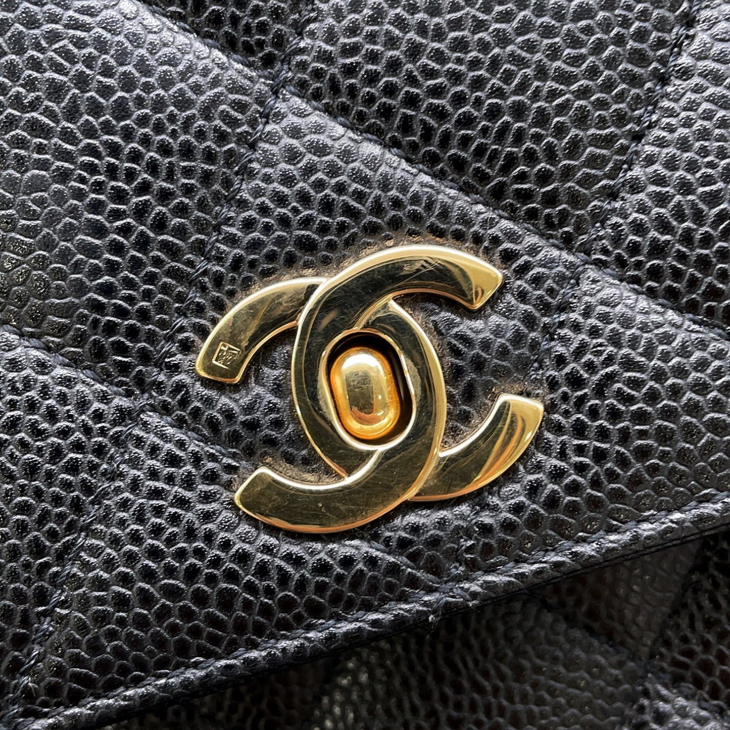 Chanel Matelasse Coco Mark Caviar Leather Handbag A12397 Handle Bag Black