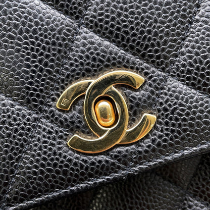 Chanel Matelasse Coco Mark Caviar Leather Handbag A12397 Handle Bag Black