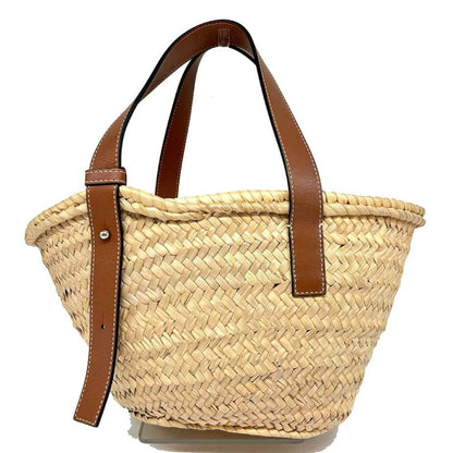 Loewe Basket Bag Small Hand Brown Palm Leaf & Calfskin 327.02.S93