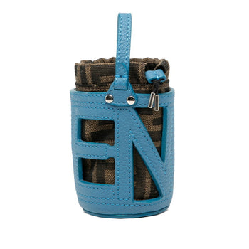 Fendi Zucca Bucket Motif Bag Charm Keychain 7As158 Blue Khaki Canvas Leather