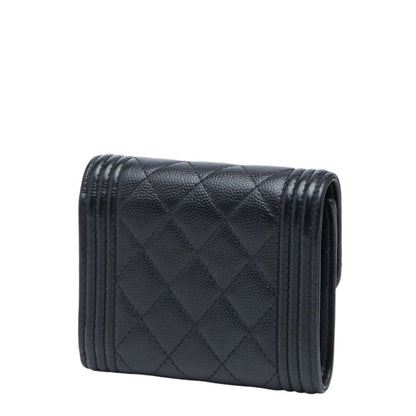 Chanel Matelasse Boy Chanel Coco Mark Bifold Wallet Black Caviar Skin