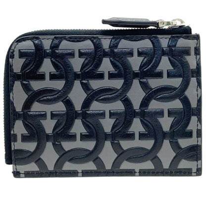 Salvatore Ferragamo Gancini L-Shaped Compact Wallet Leather Gray Black 66 1081 Card Holder Coin