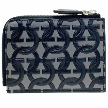 Salvatore Ferragamo Gancini L-Shaped Compact Wallet Leather Gray Black 66 1081 Card Holder Coin
