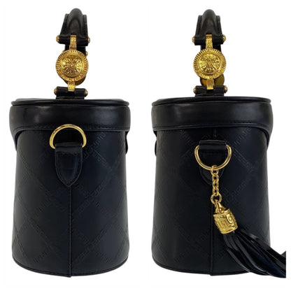 Versace Vintage Medusa Sunburst Black Gold Hardware Leather Shoulder Bag Vanity Handbag 2Way