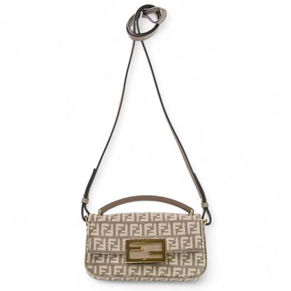 Fendi Zucca Baguette Tapestry Fabric Phone Pouch Shoulder Bag 7As142 Greige