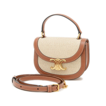 Celine Mini Busas Claire 2Way Bag Shoulder Canvas Natural Brown