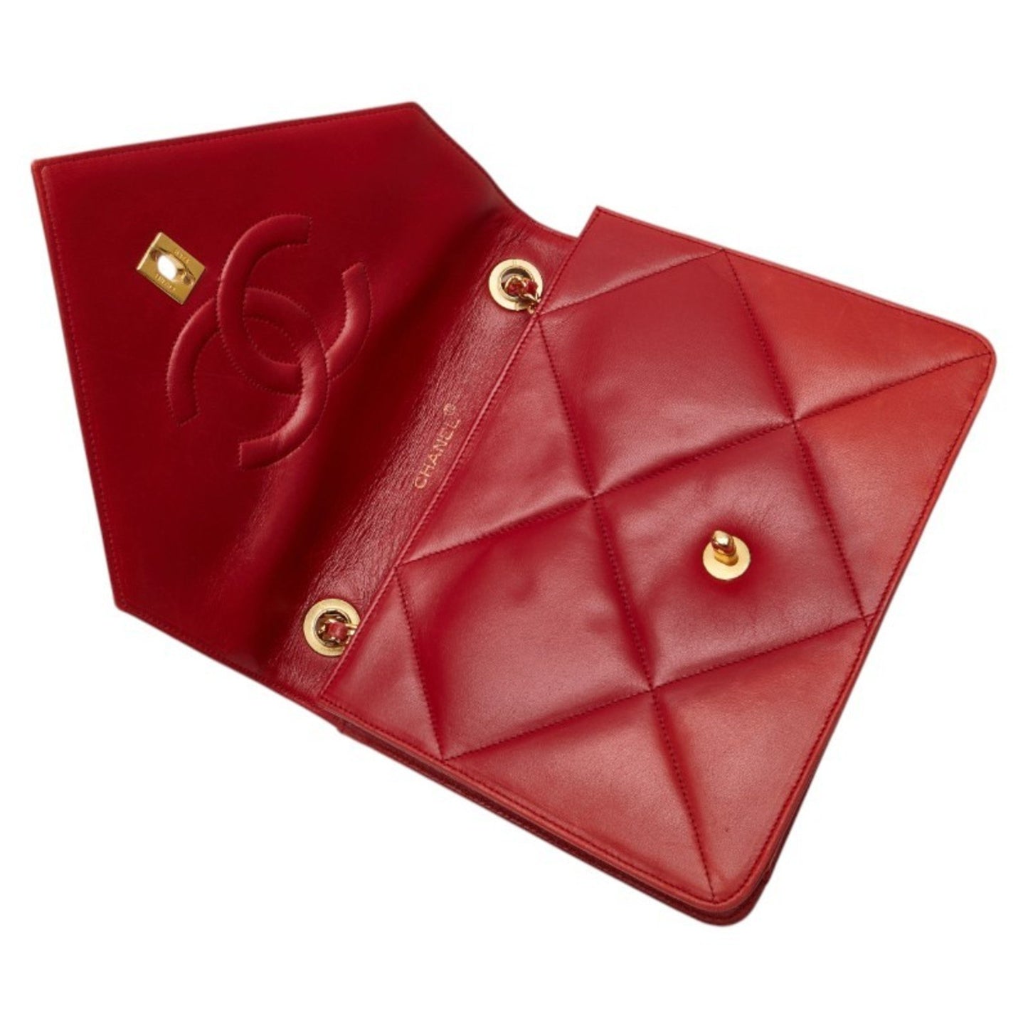 Chanel Matelasse Coco Mark Chain Shoulder Bag In Red Lambskin