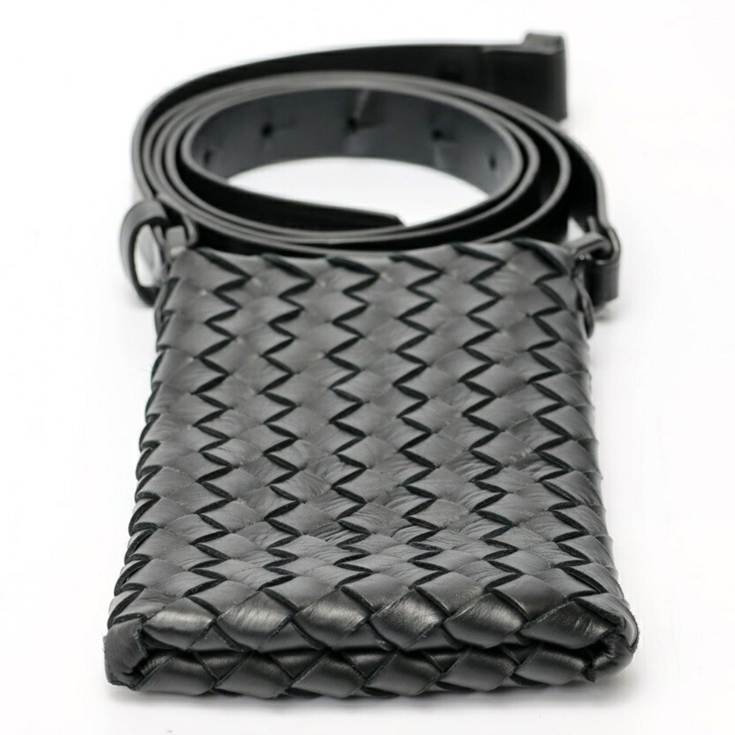 Bottega Veneta Phone Pouch Smartphone Holder Shoulder Bag 567029 Intrecciato Leather Black S-158595