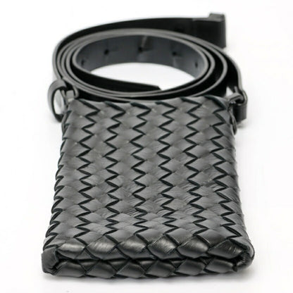 Bottega Veneta Phone Pouch Smartphone Holder Shoulder Bag 567029 Intrecciato Leather Black S-158595