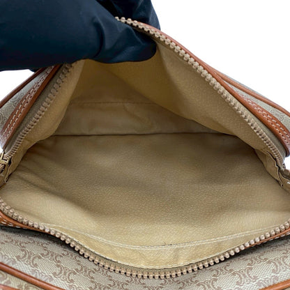 Celine Macadam Blason Pattern Leather Shoulder Bag/Pochette In Beige