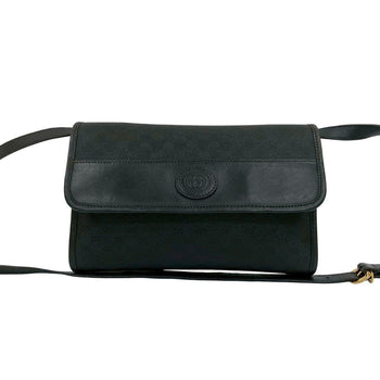 Gucci Vintage Micro Gg Logo Leather Shoulder Bag/Pochette/Sacoche In Black 88231