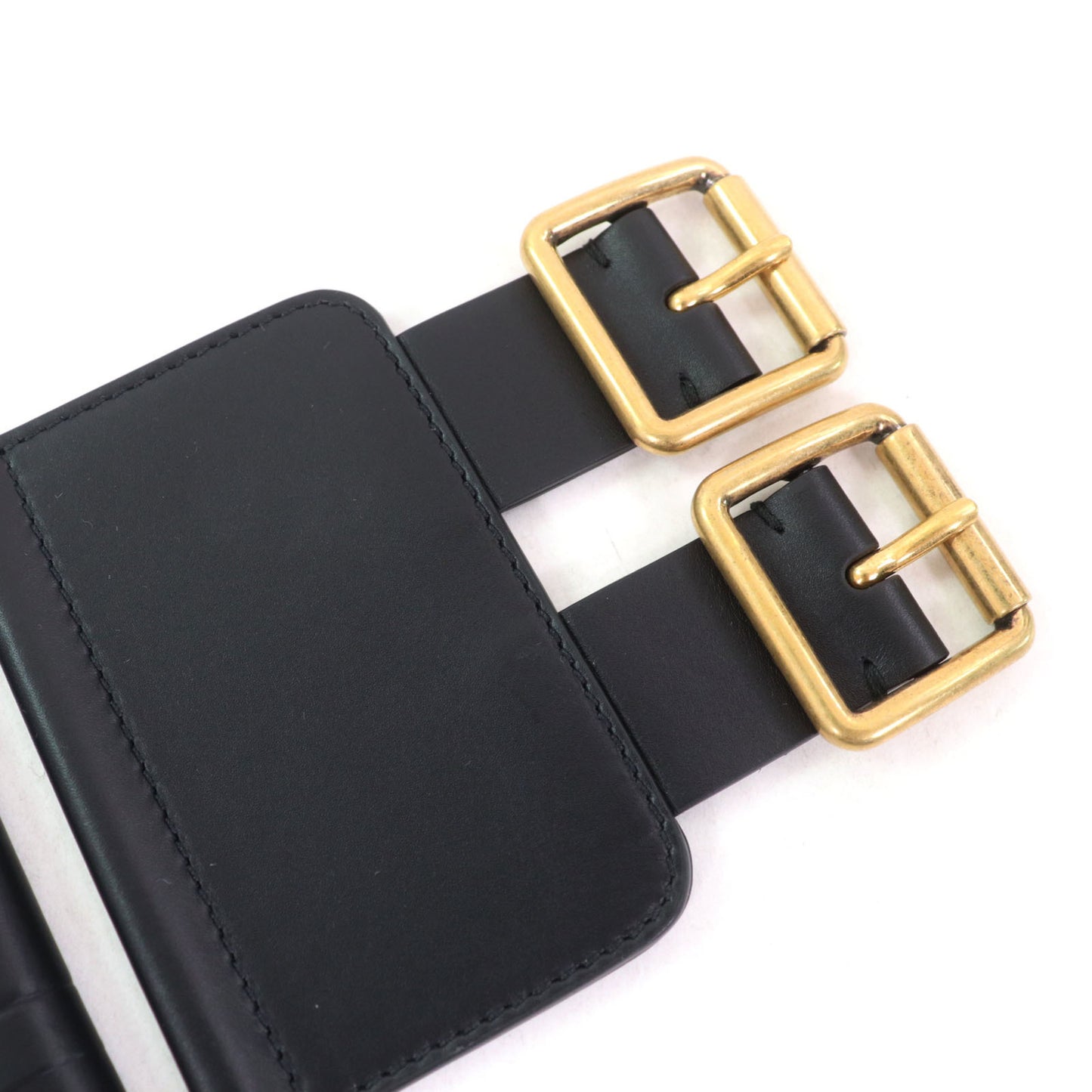 Christian Dior D-Waist Maxi Double Gold Buckle Leather Belt In Black With Hardware