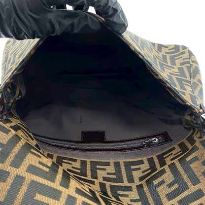 Fendi Mamma Bucket Ff Logo Print Leather Canvas Semi-Shoulder Bag/Handbag Brown 30404