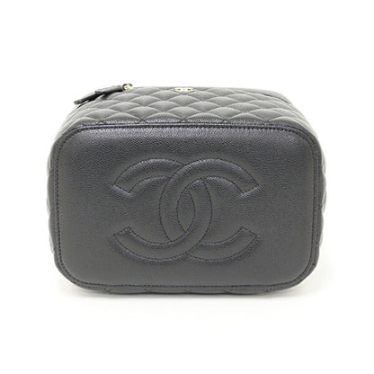 Chanel Timeless Classic Vanity Bag Caviar Skin Ap2573 Black Matelasse Unused F-04622