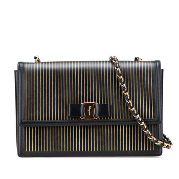 Salvatore Ferragamo Vara Ribbon Stripe Chain Shoulder Bag In Black