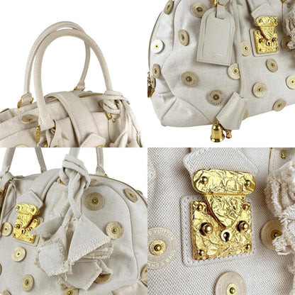 Louis Vuitton Handbag Polka Dots Panama Bowly Canvas Leather Light Beige Gold