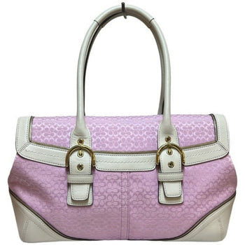 Coach Mini Signature Soho Canvas And Leather Handbag 1458 Pink With White Flap