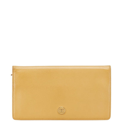 Chanel Coco Button Long Wallet Yellow Leather